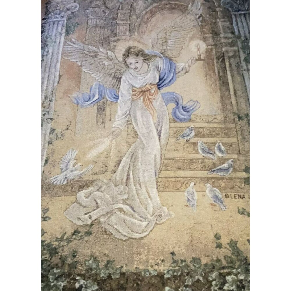 Lena Liu Angel Of Light Doves Tapestry Woven Throw Fringe Blanket 50x58 EUC